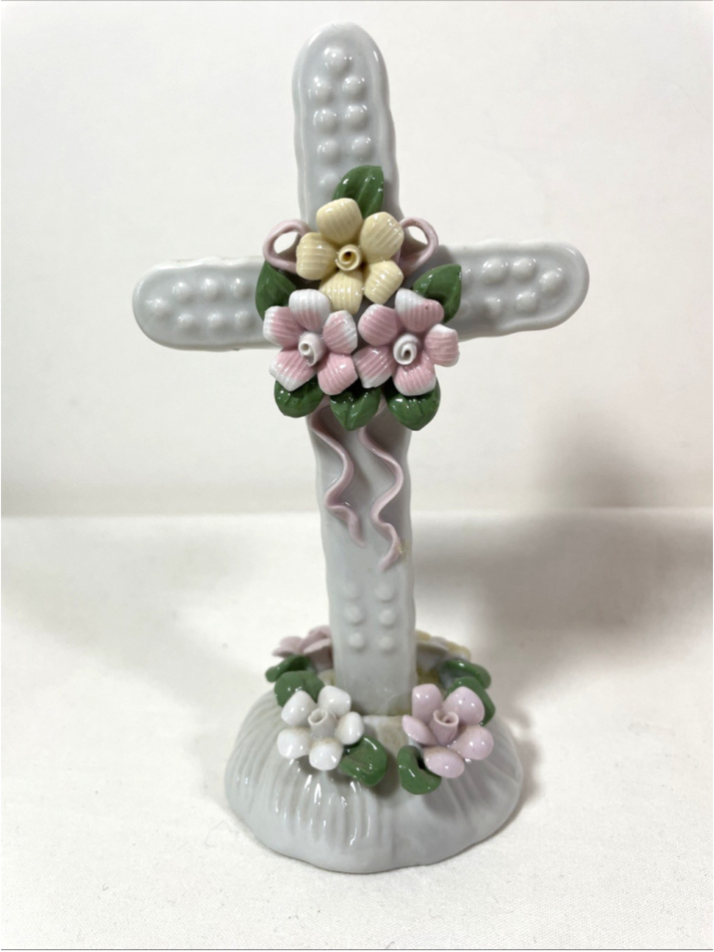 Heavenly Collectibles Ceramic Cross 3D Flowers Figurine 6" by World Bazaars
